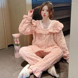 Women's Sleepwear Famale Pajamas Winter Sleep Clothes 2024 Women Homewear Suit Lazy Style Girls Loungewear Sets Worn Outside Ladies Pjamas