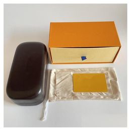 Sunglasses Cases Designer Box Case For Eyeglasses Protective Eyewear Accessories Packaging Classic Yellow Brown Leather Hard Drop 2945