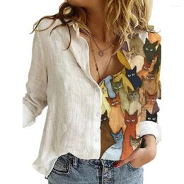 Women's Blouses Aimsnug Plus Size Ladies Elegant Casual Linen Shirt 3D Print Top Open Stitch Blouse Femme Blusas Ropa Mujer 2023