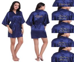 Women039s Sleepwear Navy Blue Robe Gold Writing Kimono Bridal Party Bridesmaid Sister Mother Of The Groom Bride Robes Wedding G4117761