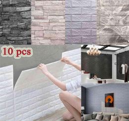 10 Pcs Selfadhesive 3D Panels Wallpaper Waterproof Foam Wall Stickers Tile Brick Living Room TV Background Decals 3835cm 2109105911848