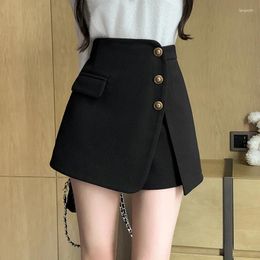 Women's Shorts Irregular High Waist Casual Skirts With Button 2023 Winter Thicken Office Work Wear Wool Short Pants Female