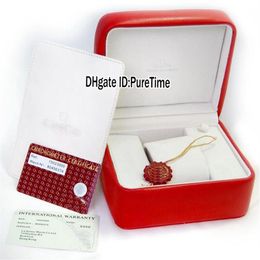 Hight Quality Red Leather Watch Box Whole Mens Womens Watches Original Box Certificate Card Gift Paper Bags OMBOX Square For P2399