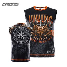 MMA Viking Warrior Sleeveless T Summer Muay Thai Fitness Men's Short Round Neck Men's Casual Quick Drying 3D Printing MMA Sweatshirt Breathable Elastic Half Sleeves