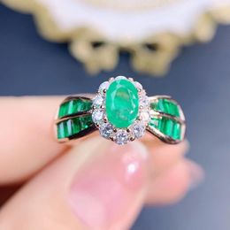 Cluster Rings Natural Real Green Emerald Ring Per Jewelry 4 6mm 0.5ct Gemstone 925 Sterling Silver Fine J23886