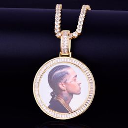 Custom Po Medallions Round Necklace Po Frame Pendant With Diamond Tennis Chain Gold Ice Out Rock Street Men's Hip hop J2658
