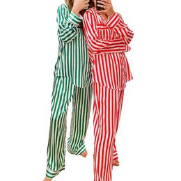 2024 Year s 2Pcs Pajama Sets Fashion Female Christmas Striped Long Sleeve Shirt with Pants Sleepwear Loungewear 231220