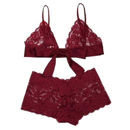 Set 2018 New Women Sexy Lace Bra Set Transparent Bowknot Lace Bra Brief Underwear Suit Female Plus Size Summer Intimate Lingerie Set S