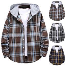 Men Casual Plaid Print Shirt Autumn And Winter Long Sleeve Hooded Collar Blouse Male sale Clothing 2023 231221