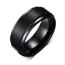 Mens Rings BASIC 8MM Wedding Band Black Pure Tungsten Carbide Engagement Ring for Men Matte Brushed Center Jewelry bague homme329d