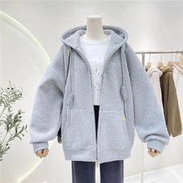 Gym Clothing Overcoat Zipper Pocket Female Basic Coat Women Windbreaker Winter Autumn Women's Fleece Jacket Coats Loose Hooded Mid Long