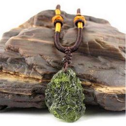 A Natural Moldavite green aerolites crystal stone pendant energy apotropaic4g-6g lot rope Unique Necklace CX2006252C