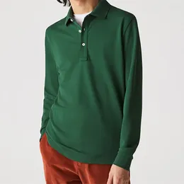 Men's Polos 3 Button Dark GreenSpring Autumn Men Classic Solid Color Polo Small Alligator Long Sleeve Fashion Masculine Shirt Top