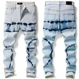 Designer American Blue AM Tie Dry High Street Ripped Distressed Trendy Fashion Jeans Denim Pant