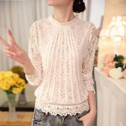 Women's Blouses 2023 Fashion Summer Ladies White Women Long Sleeve Chiffon Shirt Blouse Lace Solid Elegant Casual Clothing Top 51C