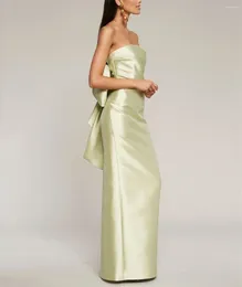 Party Dresses Classy Long Green Satin Prom With Bow Sheath Floor Length Wedding Guest Dress Evening Slit For Women