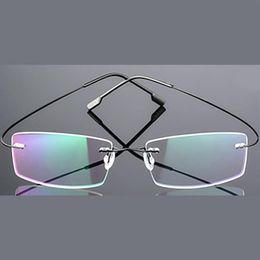 Sunglasses High Quality Rimless Pochromic Reading Glasses Men Women Progressive Multifocal Anti Blue-ray Presbyopic Titanium194a