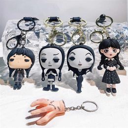 Cartoon Key chain Car Bag Pendant Doll Ornament Addams Family Silicone Doll Key Ring Wednesday Keychain