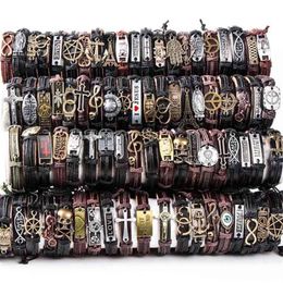 HOQIAGA 100pcs leather bracelets men women Genuine vintage punk rock retro couple handmade cuff wristband whole lots bulk 2103314z