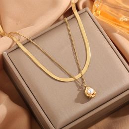 Chains 2024 Titanium Steel Laminated Wear Irregular Pearl Bowl Bean Clavicle Chain Female Double Niche Temperament Palmtop