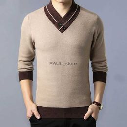 Men's T-Shirts Spring Autumn Men Knitted T-Shirt Streetwear Fashion New Male Clothes Solid Basic Bottom V-Neck Pullover Long Sleeve Casual TopsL2312.21