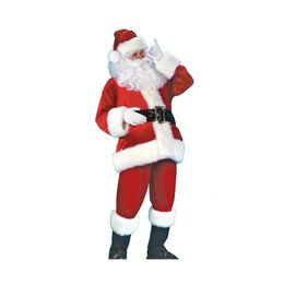 Decorations Christmas Decorations Adt Santa Claus Costume Flannel Classic Suit Cosplay Props Men Coat Beard Belt Hat Set M Xl Drop Delivery Ho