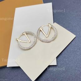 Fashion Diamonds gold hoop earrings Stud for lady Women Party Wedding Lovers gift engagement Jewellery fo r Bride288m