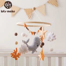 Wooden Baby Rattles Soft Felt Sea Animal Whale Scallop Cloud Hanging Pendant Bed Bell Mobile Crib Montessori Toys For Kids Gift 231221