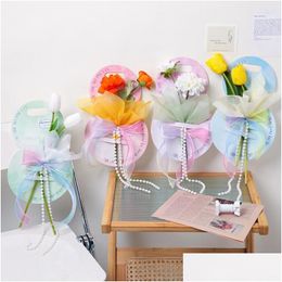 Gift Wrap Gift Wrap 5Pcs Flower Packaging Bags Protable Box Creative Decor Po Prop Florist Shop Wrap Supplies Mothers Day Drop Deliver Dhi4J