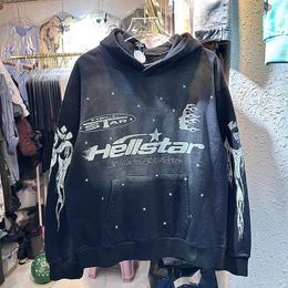 Hellstar Black Vintage Wash Hand painted Letter Graffiti Print High Street 1 Oversized Couple Sports Hoodie 231221