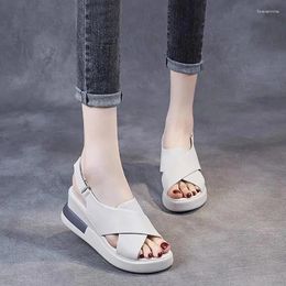 Sandals Ladies Casual Shoes PU Fish Mouth Shape Solid Color Flat Hasp Non Slip Breathable Women