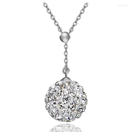 Pendant Necklaces UFOORO S925 Sterling Silver Crystal Necklace Elegant Jewellery Women's Accessories Rhinestone Ball Clavicle Chain