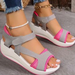 Sandals Summer Women's Hook And Loop Design Open Toe Platform Shoes Slope Casual Wedge Heel Mesh Sports