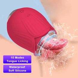 Massagers Adult Massager Powerful Rose Sex Machine Tongue Licking Anal Nipple Clitoris Stimulator Female Adult Masturbation Toy