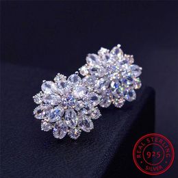 Female Snowflake Stud Earring 100% Real 925 Sterling Silver Jewellery High Quality Diamond Double Earrings For Women285y
