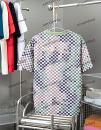 xinxinbuy 2024 Men designer Tee t shirt Checkerboard print Letter embroidery short sleeve cotton women Black green XS-2XL