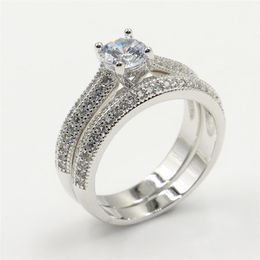 2019 New Arrival Fashion Jewelry Real 925 Sterling Silver Round Shape White Topaz CZ Diamond Women Wedding Bridal Ring Set For Lov314C