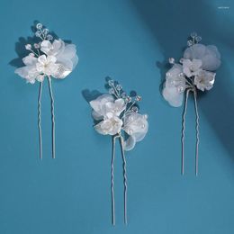 Hair Clips Handmade White Floral Bridal Pins Women Pieces Silver Color Wedding Jewelry Girls Accessories