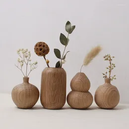 Vases Japanese Grocery Solid Wood Dried Flower Ware Wooden Handicraft Ins Vase Surprise Quiet Wind Home Decoration Ornaments