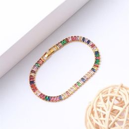 Gold Filled Copper Cubic Zircon Adjustable Colorful Bracelet For Women Girls Rainbow Jewelry Birthday Party Wedding Gift Charm Bra248S