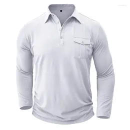 Men's Polos Spring Autumn Polo Shirt Men Solid Colour Turn Down Collar Casual Tops Tees Mens Long Sleeve 60% Cotton Tshirt Man