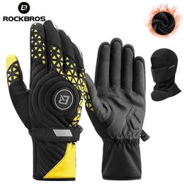 ROCKBROS Bicycle Gloves Winter Warm Motorcycle Full Finger Cycling Gloves Screen Touch Ski Sports Gloves Hiking Thermal Mitten 231220