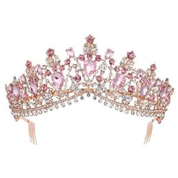 Baroque Rose Gold Pink Crystal Bridal Tiara Crown With Comb Pageant Prom Veil Headband Wedding Hair Accessories 211006259h