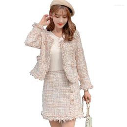 Work Dresses 2023 Wholesale Clothing Womens Winter 2 Piece Set Women Tweed Long Sleeve Short Coat Mini Skirt Two
