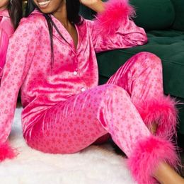 Women s 2 Piece Pajama Set Long Sleeve Lapel Button Up Shirt Tops Solid Color Plaid Pants Christmas Sleepwear Sets 231220
