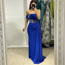 Party Dresses Thinyfull Royal Blue Mermaid Prom Crystals Women Gowns Pleated Bones One Shoulder Formal Evening Dress 2023