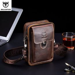 BULLCAPTAIN Crazy Horse Leather Male Waist Pack Phone Pouch Bags Bag Men's Small Chest Shoulder Belt Back YB075 231220