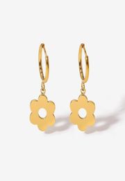 Hoop Huggie Cute Fashion Flower Pendant Earrings For Women 18K Gold Plated Stainless Steel Circle Jewelry2989133