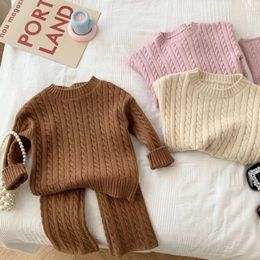 Clothing Sets Kids Girls Knit Clothes Set Spring Autumn Cotton Korean Baby Sweaters Wide Leg Pants 2PCS Children Suit Outfit