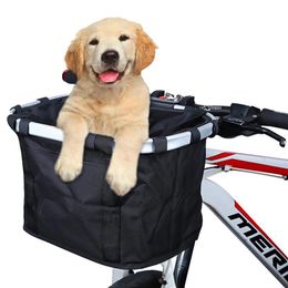 Bicycle Front Basket Bike Small Pet Dog Carry Pouch 2in1 Detachable MTB Handlebar Tube Hanging Basket Fold Baggage Bag 5KG Load 231220